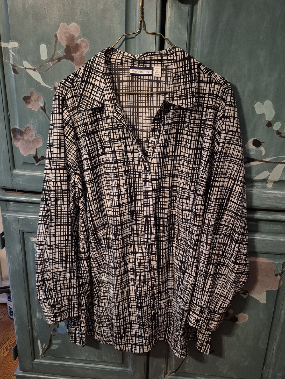 croft & barrow Black and White Grid-Print Button-Down Shirt